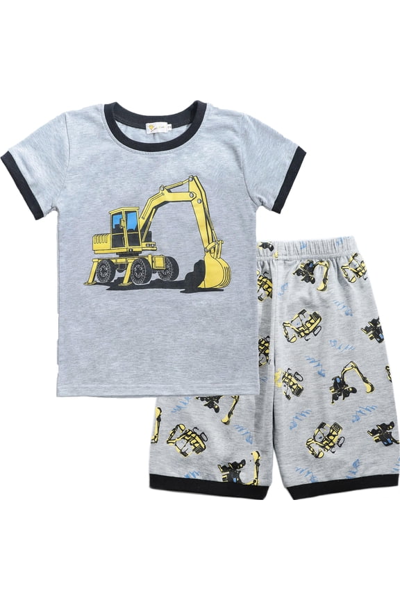 Boys Pajamas Set Excavator 100% Cotton Short Summer Sleepwear 6T