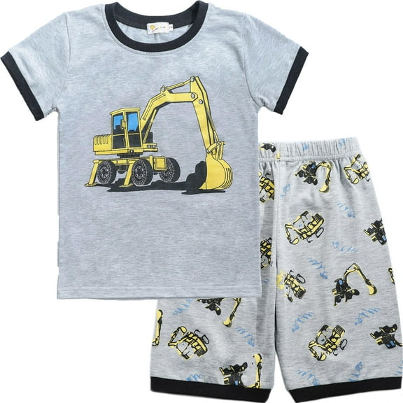 FEDPOP Toddler Boys Pajamas Set Excavator 100% Cotton Summer Sleepwear 3T