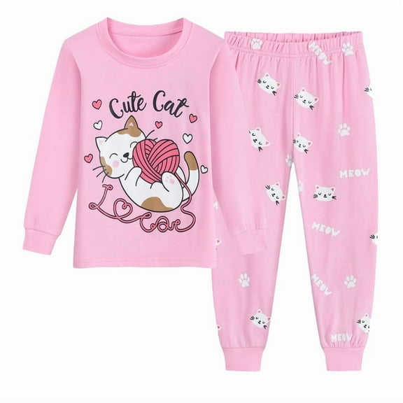 Little Hand Toddler Girl Pajamas Long Sleeve Winter Cat Pattern Cotton Size 2T