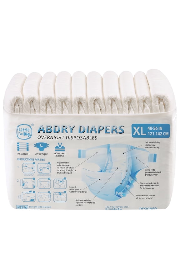 Adult Diaper 10 Pieces Pack - ABDry White Diapers (M)