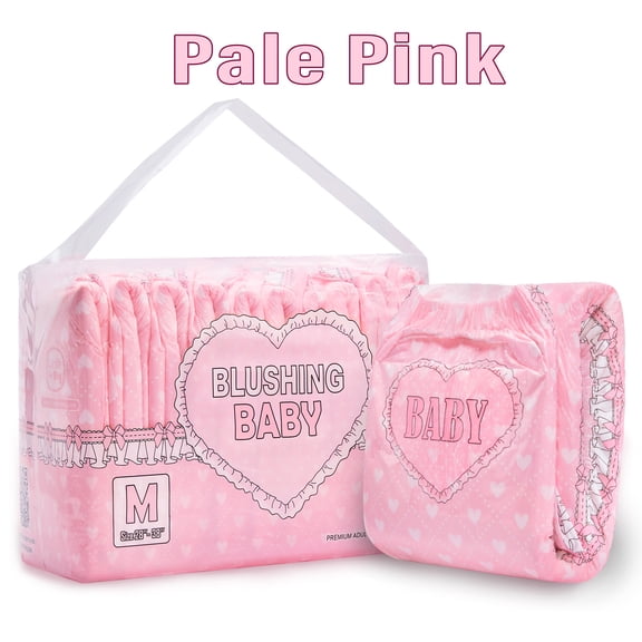 LittleForBig Adult Printed Diaper 10 Pieces Pack - Blushing Baby Pale Pink Diapers (M)