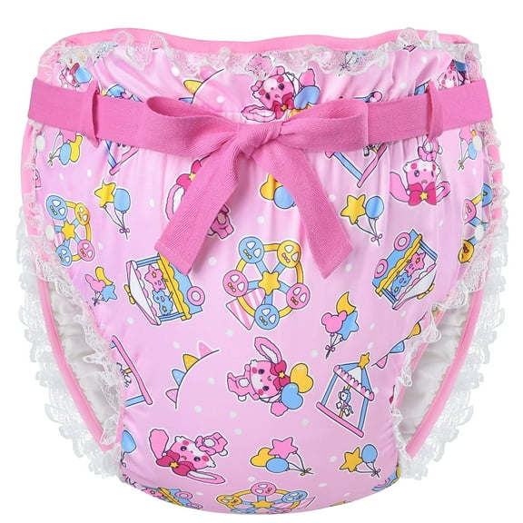 LittleForBig Silky Adult Ribbon Omutsu Diaper Wrap Cover Washable Adjustable Reusable Waterproof - Usagi Pastel Circus Pattern M