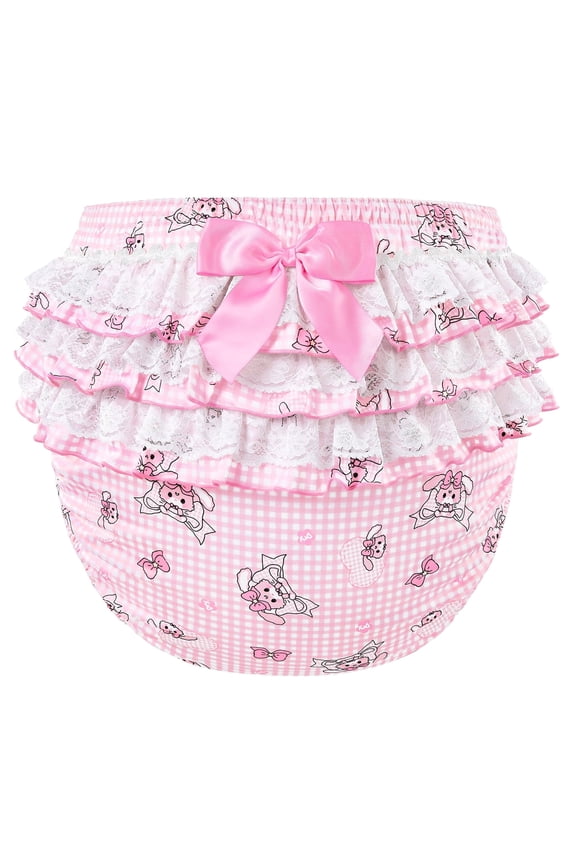 Silky Washable Reusable Waterproof Ruffled Lace Bow Bunnies & Bows Usagi Pattern Ruffle Adult Diaper Cover S