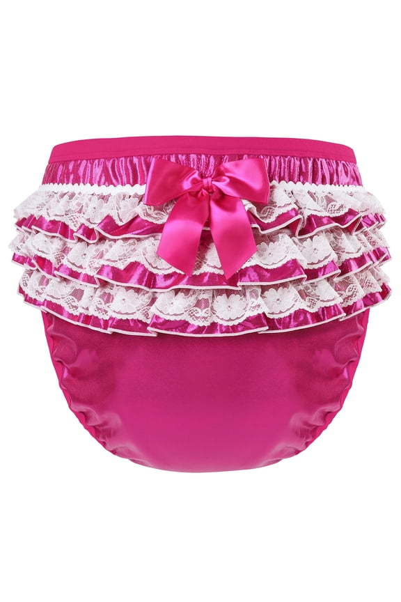 Soft Underwear Comfortable Washable Reusable Ruffled Lace Bow Pretty in Hot Pink Shiny Glitter Waterproof Adult Training Pants M