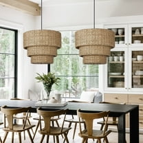 LittleGlovo Woven Pendant Light,Rattan Ceiling Hanging Light Vintage Wicker Chandelier Lamp Shade