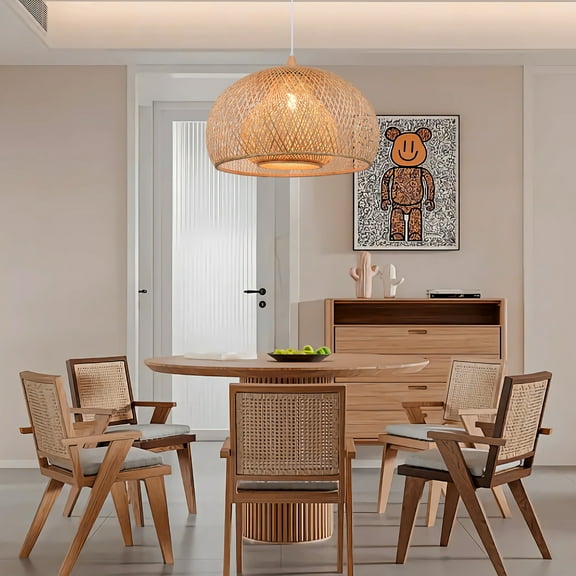 LittleGlovo Bamboo Chandelier Lamp Woven Rustic Pendant Lighting