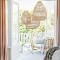 LittleGlovo Basket Rattan Woven Lantern Chandelier Pendant Lamp Shade for Dining Room