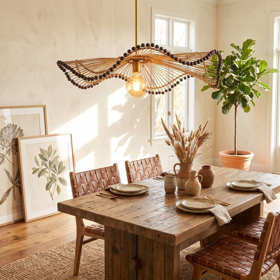 LittleGlovo Bohemian Macrame Style Woven Pendant Light for Dining Room Farmhouse
