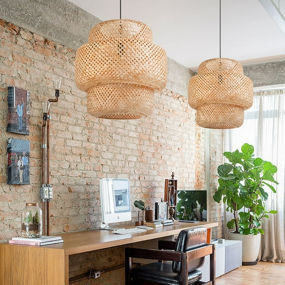 LittleGlovo Classic Kitchen Island Wicker Bamboo Pendant Lighting