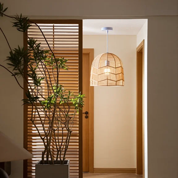 LittleGlovo Handmade Basket Rattan Pendant Light Shades For Living Room