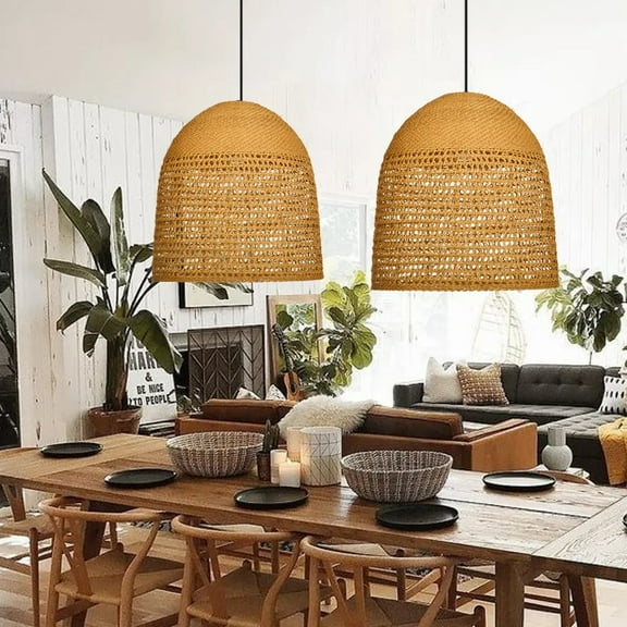 LittleGlovo Handmade Modern Kitchen Rattan Pendant Light Living Room Chandeliers