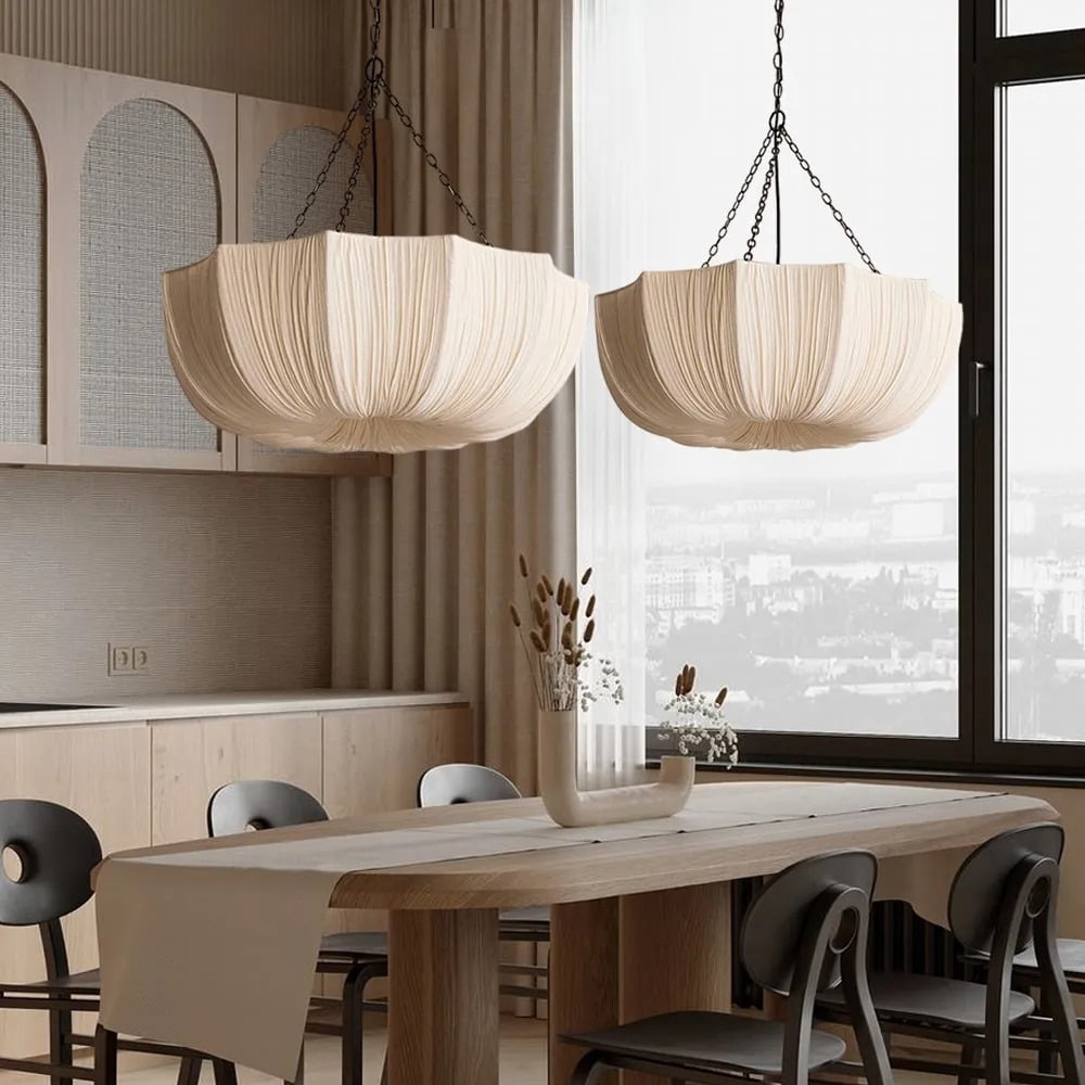 LittleGlovo Japanese Retro Wabi-Sabi Style Fabric Pendant Light Living Room Bedroom Lighting Fixtures