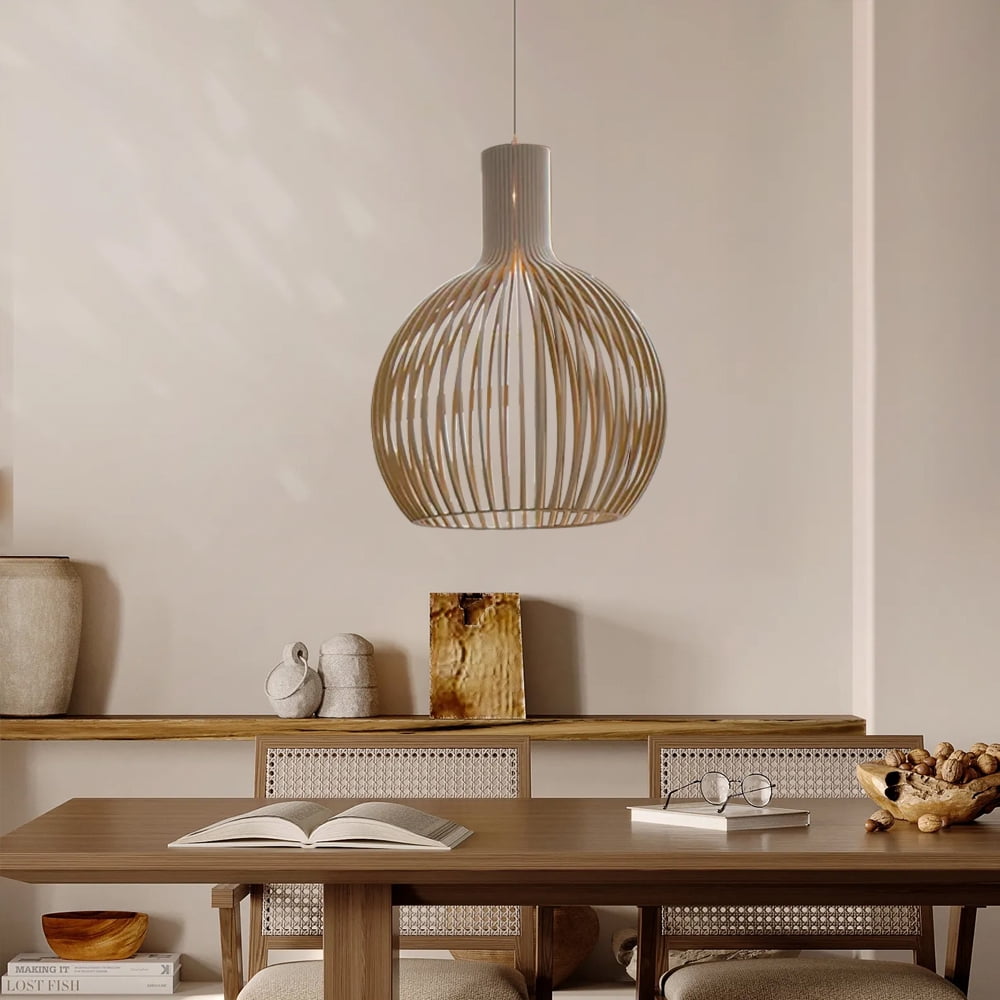 LittleGlovo Japanese Wooden Hanging Light Fixtures Handmade Restaurant Birdcage Chandelier