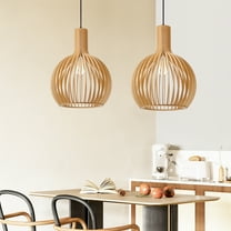 LittleGlovo Japanese Wooden Hanging Light Fixtures Handmade Restaurant Birdcage Chandelier