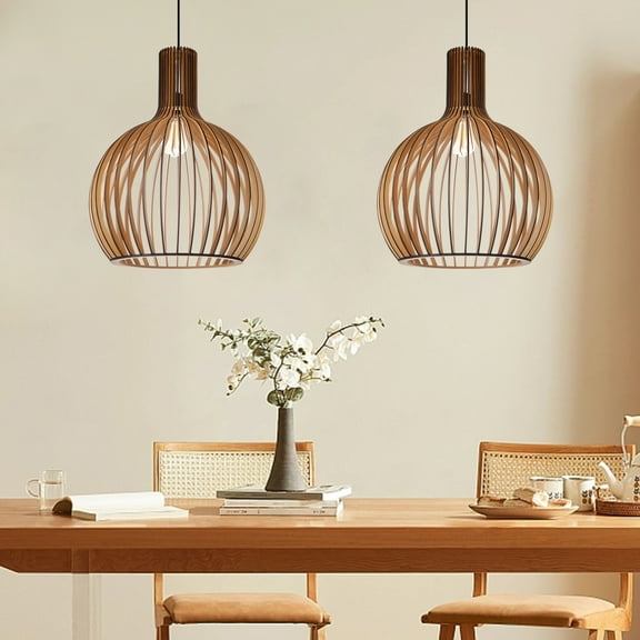 LittleGlovo Japanese Wooden Hanging Light Fixtures Handmade Restaurant Birdcage Chandelier