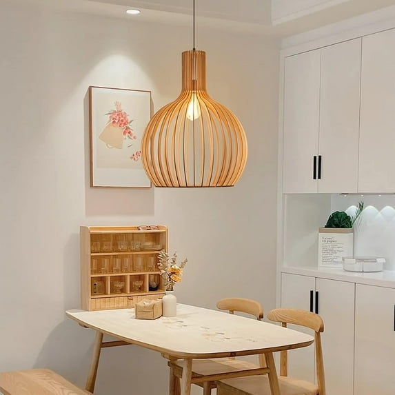 LittleGlovo Japanese Wooden Hanging Light Fixtures Handmade Restaurant Birdcage Chandelier