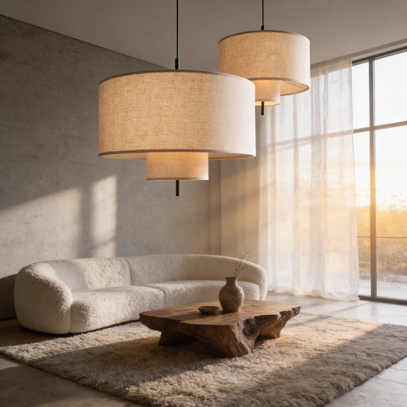 LittleGlovo Minimalist Double-Layer Drum Pendant Light Neutral Ambient Ceiling Lamp for Modern Home Decor