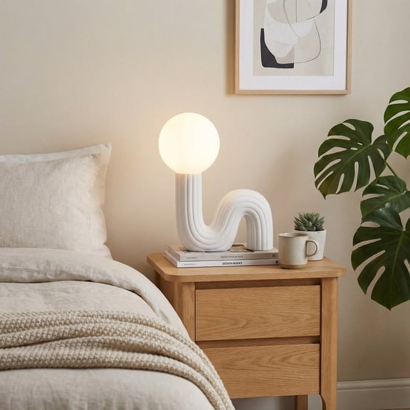 LittleGlovo Minimalist Sculptural Table Lamp Soft Glow Globe Light for Contemporary Home Decor