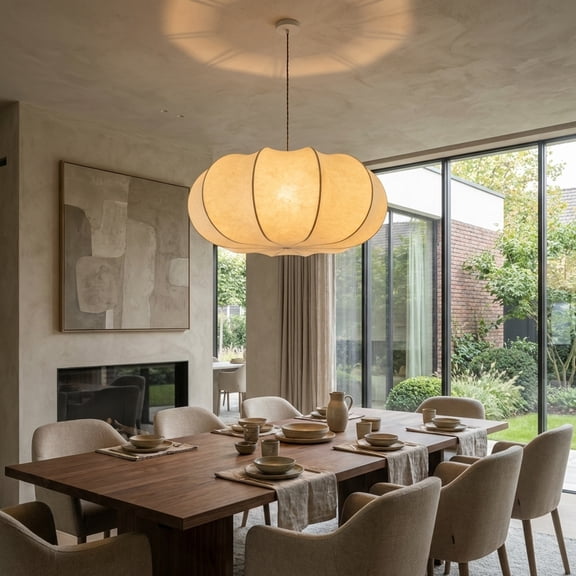 LittleGlovo Modern Creative Flat Round Silk Pendant Lamp
