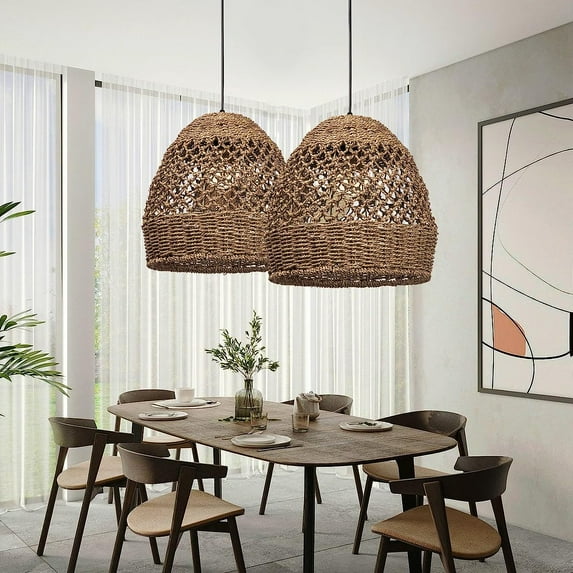 LittleGlovo Natural Seagrass Lampshade Rattan Pendant Light Handmade Lamp Fixture