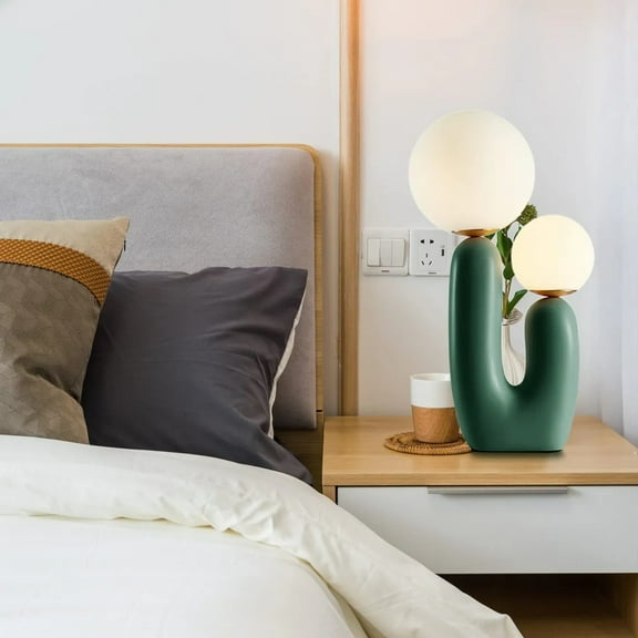 LittleGlovo Nordic Night Light Children's Room Bedside Lamp Creative U-shaped 2 Heads Milky White Glass Table Lamp