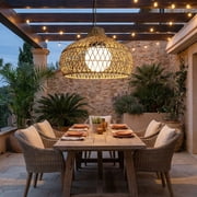 LittleGlovo Outdoor Pavilion Rattan Chandelier Homestay Restaurant Garden Decor Waterproof Lighting