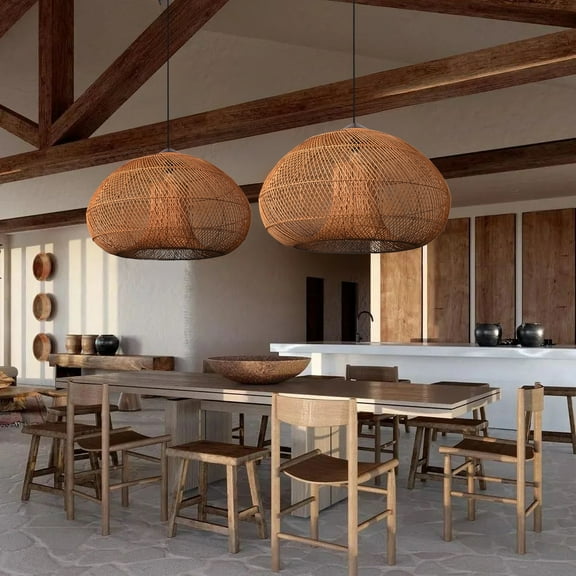 LittleGlovo Unique Rattan Pendant Light Wabi Sabi Handmade Wooden Rattan Lamp Fixture