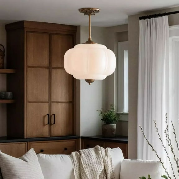 LittleGlovo Vortan Antique Brass Green Glass Semi-Flush Mount Eloise Pendant Lamp