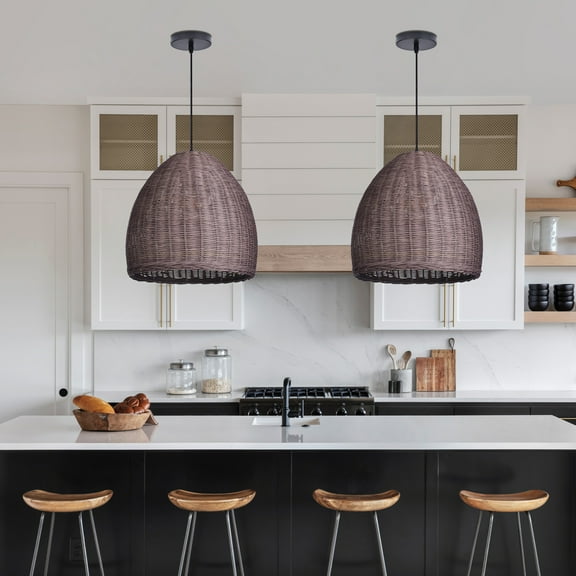 LittleGlovo Wabi Sabi Style Dark Rattan Lampshade Retro Pastoral Restaurant Hand-woven Pendant Light