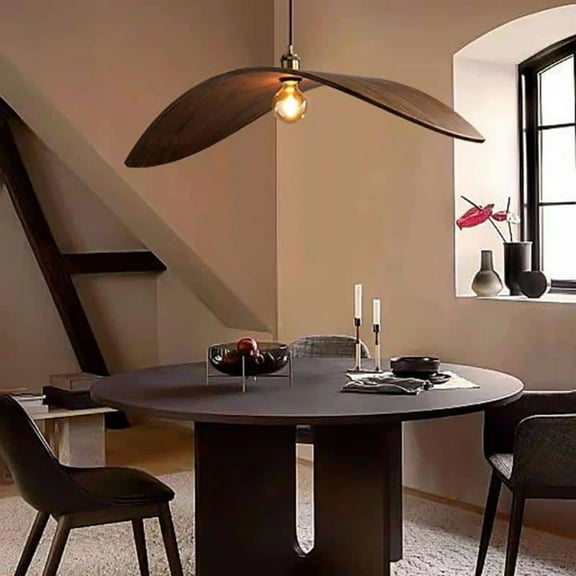 LittleGlovo Wabi-Sabi Walnut Chandelier Leaf Shape Wooden Pendant Light