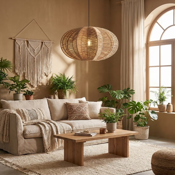 LittleGlovo Wabi-sabi Braided Rope Pendant Light Japanese Woven Hanging Chandelier