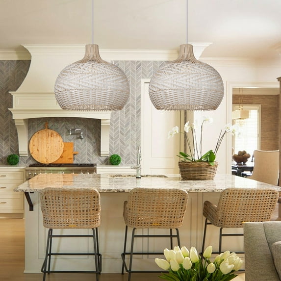 LittleGlovo White Wicker Rattan Woven Pendant Light