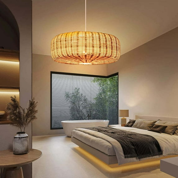 LittleGlovo Woven Rattan Hanging Lamp Countryside Style Pendant Lighting