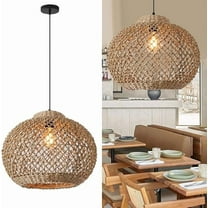 LittleGlovo Woven Rattan Pendant Light,Hand-Woven Water Plants Rattan Chandelier Boho Wicker Coastal Retro Ceiling Chandelier Lighting