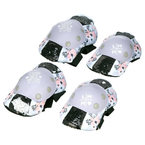 LittleMissMatched Panda Magic Sequin Child's Protective Sport Knee Pad Set, Purple and Blue