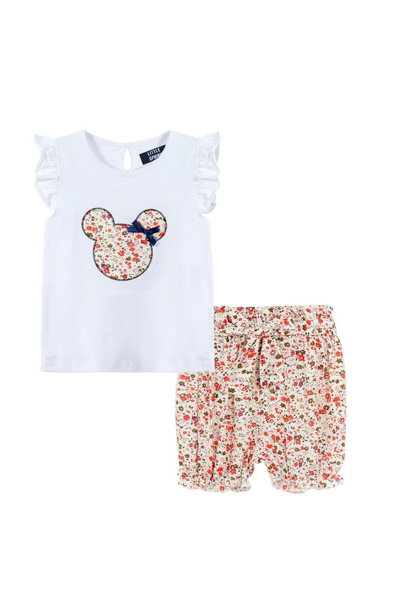 12-18 Months Baby Girls Summer Outfits T-Shirt and Shorts Set 2 Piece Outfit Cartton Floral Pattern White