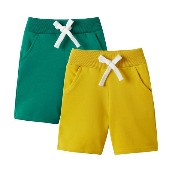 LittleSpring 2 Pack Boys Shorts 3T Cotton Shorts for Toddler Boy Athletic Shorts Green Royal Blue Sport Shorts
