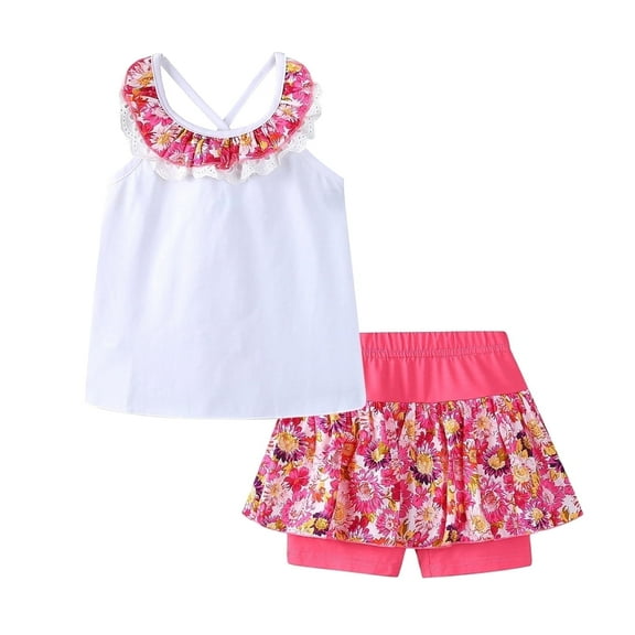LittleSpring 2T Toddler Girls 2-Piece Floral Tank Top and Shorts Casual Outfit, White