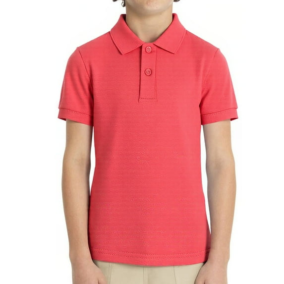 LittleSpring 2T Pique Polo Shirts for Boys Short Sleeve Golf Shirt Toddler Girl School Uniform Tops Orange Pink