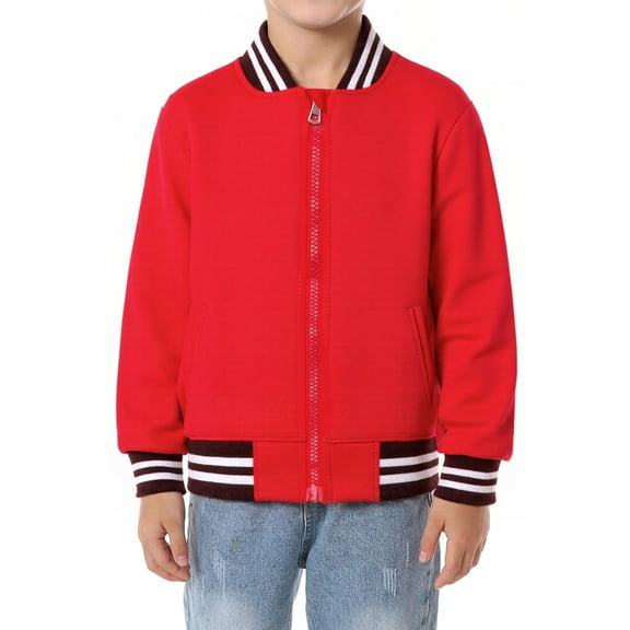 LittleSpring 2T Toddler Red Bomber Jacket Full Zip Boys Girls Letterman Jacket Casual Outerwear