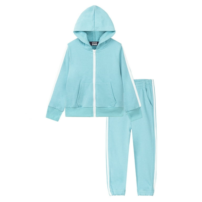 LittleSpring 3T Blue Tracksuits for Toddler Girls Boys Athletic Hoodies and Joggers Set Zip up Sweatsuit