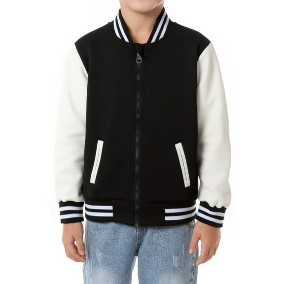 LittleSpring 3T Toddler Black Bomber Jacket Zip up Kids Letterman Jacket Spring Fall Outerwear Casual Lightweight