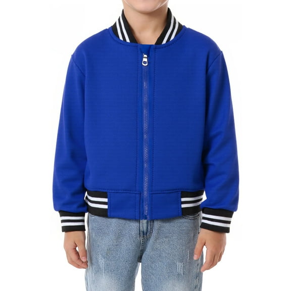 LittleSpring 3T Toddler Blue Bomber Jacket Zip up Kids Letterman Jacket Spring Fall Outerwear Casual Lightweight