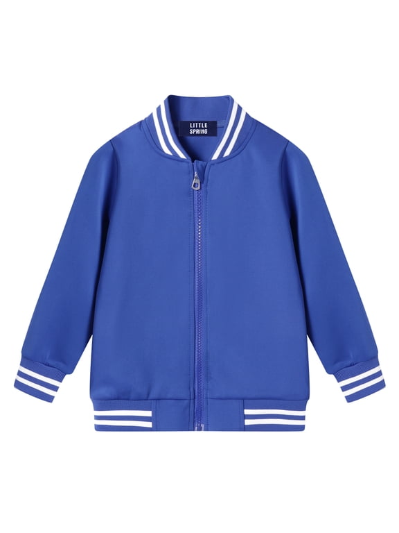 4T Bomber Jacket Zip up Boys Girls Letterman Jacket Spring Fall Outerwear Casual Lightweight Blue