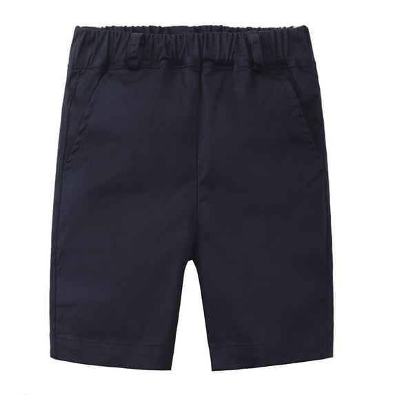 LittleSpring 4T Boys Chino Shorts Toddler Uniform Shorts with Elastic Waist Casual Pull On Solid Navy Blue