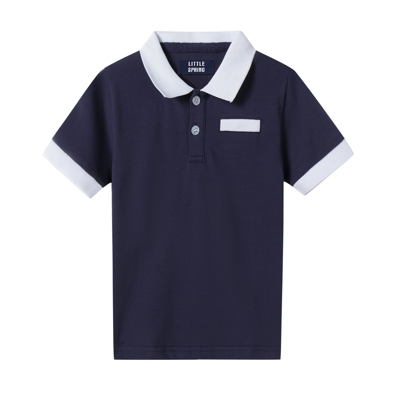 LittleSpring 4T Boys Pique Polo Shirt Toddler Plain Short Sleeve School Uniform Solid Navy Blue