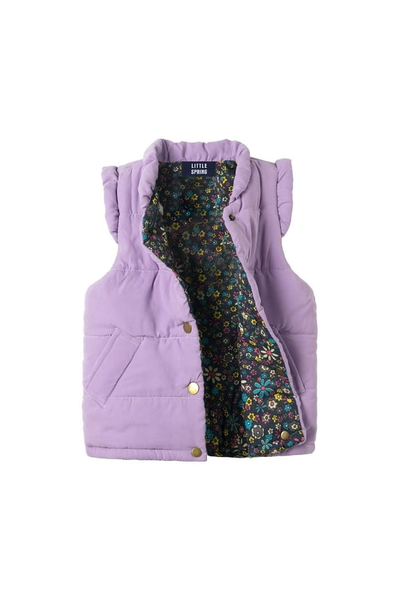 Baby Girls Vest Outerwear Warm Sleeveless Padded Coat Purple Puffer Vest Snap on 3T
