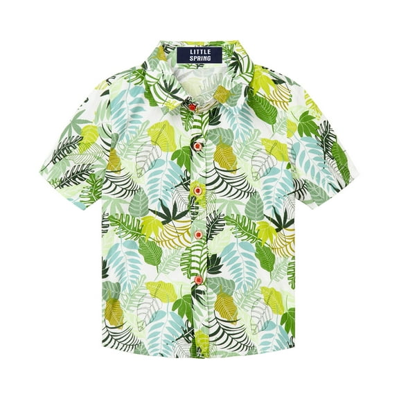 LittleSpring Baby Hawaiian Shirt 12-18 Months Boys Short Sleeve Button Down Shirts Casual Summer Green Leaves