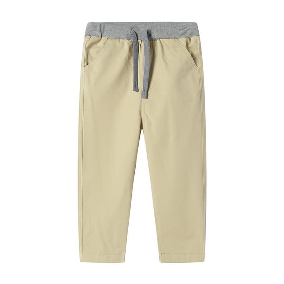 LittleSpring Big Boys Cotton Pull On Pants with Pockets Adjustable Elastic Waist Relaxed Fit Solid Khaki Size 10