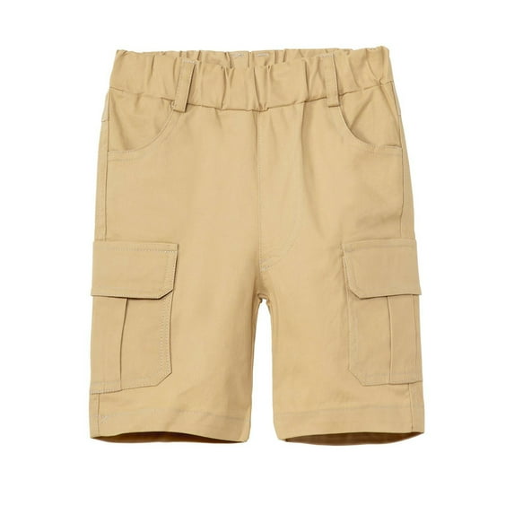 LittleSpring Big Boys Uniform Shorts with Elastic Waist Twill Cargo Shorts Lightweight Khaki Size 10-12